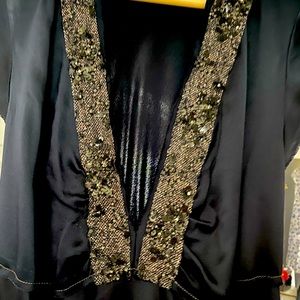 Black evening dress with embroidered neck line. 100% silk. brand new. Gorgeous!